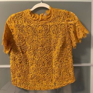 Zara mustard lace embroidered zip back blouse!